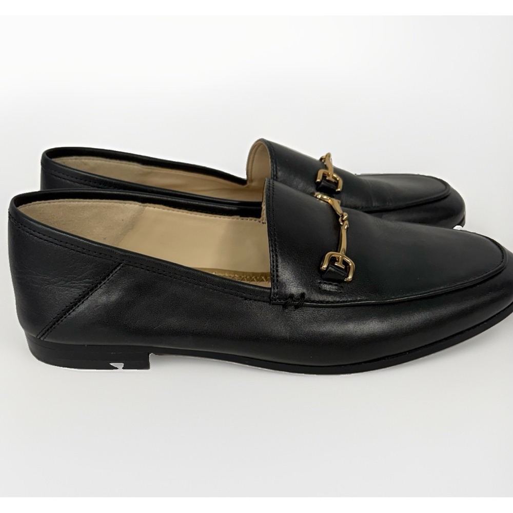 Sam Edelman Loraine Loafers Women's 6M Black Leather Gold Horsebit Slip On S1